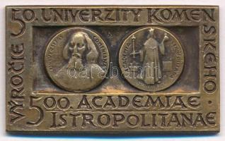 Csehszlovákia 1965. 500 éves a Pozsonyi Egyetem Br plakett eredeti tokban (36,5x21,5mm) T:2 Czechoslovakia 1965. 500th anniversary of the University of Bratislava Br plaque in original case (36,5x21,5mm) C:XF
