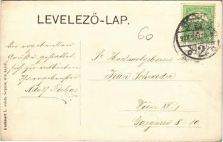 1908 Sopron, Erzsébet utca, Újhelyi ház, villamos, üzletek. Kiadja Kummert L. utóda 410