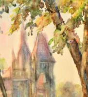 Sostarics Lajos (1896-1968): Városliget, Vajdahunyad vára, akvarell, papír, jelzés nélkül,, 30×22,5 ...