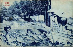 1912 Siófok, Park. Montázs fürdőző hölgyekkel / montage postcard (EK)