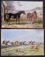 4 db galopp lovakat (Touchotonei, Emma, Rebecca, Huley, Moloch) ábrázoló nyomat, akadályverseny, cca 37x24 cm