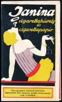 1927 Janina cigarettahüvely és cigarettapapír reklám prospektus, naptárral, pengő-korona átszámítási táblázattal, összehajtva: 11x7 cm, kinyitva: 11x20 cm.