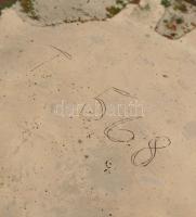 cca 1900 Saccharum - gyógyszertári fém cukortartó, kopott, m: 19,5 cm / pharmacy sugar bowl, metal, ...