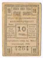 Románia/Máramarossziget (Sighetu Marmatiei) 1920. 10f pénztárjegy T:III foltos Romania/Máramarossziget (Sighetu Marmatiei) 1920. 10 Fillér receipt C:F stained