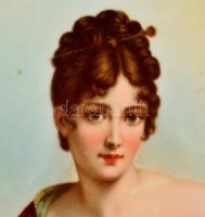 cca 1900 női portrés falitál, maricás, kopott, jelzés nélkül, d: 32,5 cm