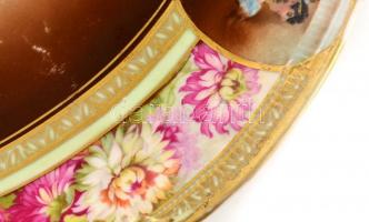 cca 1900 női portrés falitál, maricás, kopott, jelzés nélkül, d: 32,5 cm