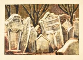 Tavaszy Noémi (1927-2018): Régi zsidó temető. Olajpasztell, papír, paszpartuban, jelzett, zsűrizett, 31×45 cm