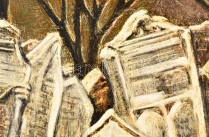 Tavaszy Noémi (1927-2018): Régi zsidó temető. Olajpasztell, papír, paszpartuban, jelzett, zsűrizett,...