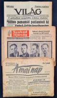 1945-1956 4 db újság fontos történelmi eseményekről szóló rendkívüli tudósításokkal: Hitler öngyilkossága, a köztársaság kikiáltása, Rajkék újratemetése, Izrael megalakulása