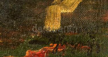 Moldvai Krajna János (1875-1945): Öreg házaspár a kertben. Olaj, vászon, jelzett, 26×31 cm