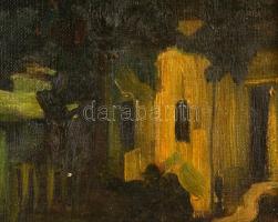 Moldvai Krajna János (1875-1945): Öreg házaspár a kertben. Olaj, vászon, jelzett, 26×31 cm