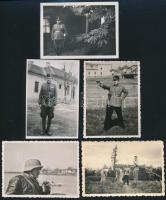 cca 1940-1944 Katonai fotók (laktanya udvarán, pisztollyal, stb.), 5 db fotó, 9×6 cm