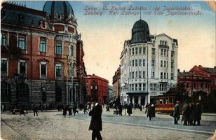 Lviv, Lwów, Lemberg; Ul. Karola Ludwika i róg Jagiellonskiej / streets, tram (Rb)