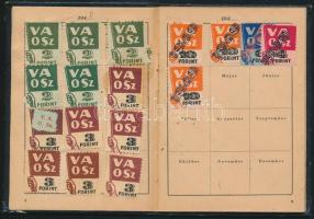 1945 Városi, Vármegyei és Községi Alkalmazottak Országos Szövetsége tagsági könyv, tagdíjbélyegekkel