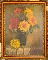 Ifj. Czene Béla (1911-1999): Virágcsendélet. Olaj, vászon, jelzett, üvegezett hibás keretben, 80×60 ...