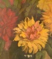 Ifj. Czene Béla (1911-1999): Virágcsendélet. Olaj, vászon, jelzett, üvegezett hibás keretben, 80×60 ...