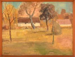Rozs János (1901-1987): Falusi házak. Olaj, vászon, jelzett, keretben, 60×80 cm