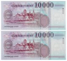 2005. 10.000Ft (2x) sorszámkövetők "AA 8980868 - AA 8980869" T:I / Hungary 2005. 10.000 Fo...