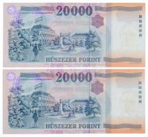 1999. 20.000Ft (2x) sorszámkövetők "GA 6271317 - GA 6271318" T:I / Hungary 1999. 20.000 Fo...