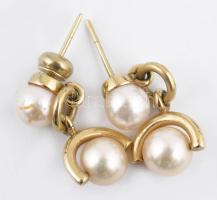 Tenyésztett gyöngy ékszerszett, fülbevaló, karkötő, gyűrű, nyaklánc, jelzett, 4 db