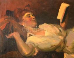 Jámbor jelzéssel: Olvasó lány. Olaj, vászon, hibás, 60×80 cm