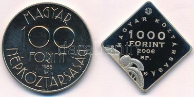 1988. 100Ft alpakka "Labdarúgó Világbajnokság 1990 - Két játékos" + 2006. 1000Ft Cu-Ni &qu...