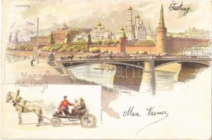 1898 (Vorläufer!) Moscow, Kremlin, Troika. litho