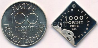 1989. 100Ft Cu-Ni-Zn "Labdarúgó Világbajnokság - Kézfogás" kapszulában + 2006. 1000Ft Cu-N...