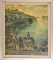 Kernstock jelzéssel: Halászok. Olaj, papír, restaurált, üvegezett keretben, 44×37 cm