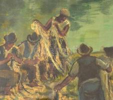 Kernstock jelzéssel: Halászok. Olaj, papír, restaurált, üvegezett keretben, 44×37 cm