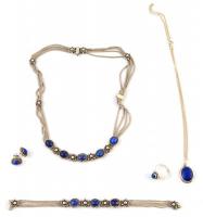 Ezüst(Ag) lápisz lazulival díszített ékszerek, karkötő, nyaklánc, gyűrű, fülbevaló, bruttó: 78,6 g