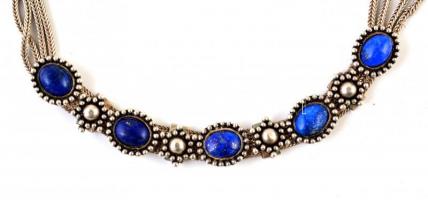 Ezüst(Ag) lápisz lazulival díszített ékszerek, karkötő, nyaklánc, gyűrű, fülbevaló, bruttó: 78,6 g