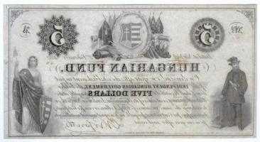 1852. 5$ "A" "Kossuth bankó" piros kézi sorszámozással, nyomdai papírránccal T:I...