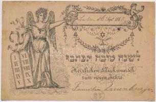 1888 (Vorläufer!!!) Herzlichen Glückwunsch zum neuen Jahre! Familia Lauenburger / Jewish New Year greeting with Hebrew text. Very early rare postcard! Judaica (r)