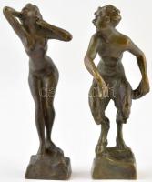Faun és nő, 2 db réz szobrocska, m: 8,5 cm