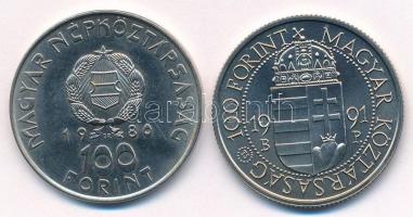 1980. 100Ft Ni "Szovjet-magyar közös űrrepülés" + 1991. 100Ft Cu-Ni "II. János Pál pá...
