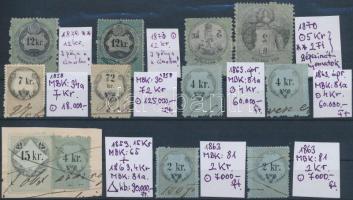 1858-1870 12 db okmánybélyeg, ebből 8 beárazva (367.000) / fiscal stamps