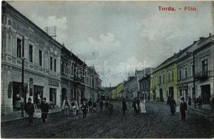 1908 Torda, Turda; Fő tér, Leob Dávid, Sterl Gyula üzlete. Kiadja Füssy József / main square, shops (EK)