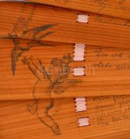 cca 1890-1905 Régi fa legyező, német és magyar nyelvű feljegyzésekkel, emlékező sorokkal, ajánlásokk...