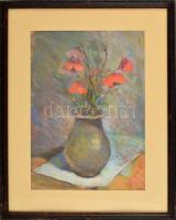 Bertalan Ferenc (1957-): Virágcsendélet. Pasztell, papír, jelzett, üvegezett keretben, 42×30 cm