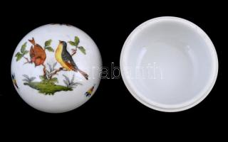 Herendi Rotschild mintás bonbonier, kézzel festett, jelzett, kis kopásnyomokkal, d: 9 cm, m: 6 cm
