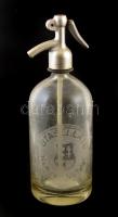 Utasellátó / Nemzeti Vállalat feliratos, koronátlan kiscímeres régi szódásüveg alumínium fejjel, kis kopásokkal, m: 30,5 cm