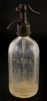cca 1930 Tátra Szikvízgyár, régi feliratos szódásüveg, feliratos fejjel, alján csorbákkal, m: 26,5 cm
