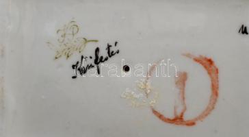 Kispesti porcelán bagoly, kézzel festett, jelzett, hibátlan, 6×7×5,5 cm