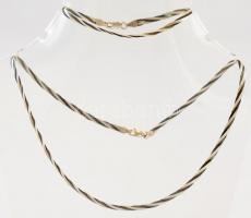 Ezüst(Ag) fekete-fehér fonott nyaklánc és karkötő, jelzett, h: 18 és 42 cm, nettó: 8 g