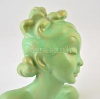 Komlós kerámia jelzett art deco női fej, kisebb sérüléssel 25 cm
