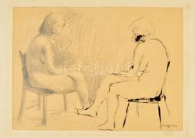 Nagy jelzéssel: Ülő akt. Ceruza-tus, papír, 27×40 cm
