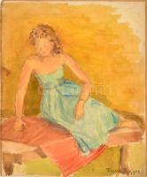 Frank jelzéssel: Hölgy a padon. Akvarell, papír, 39×32 cm