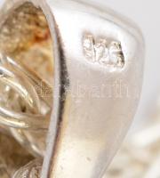 Ezüst(Ag) fonott nyaklánc, köves függővel, jelzett, h: 55 cm, 1,5×2,5 cm, bruttó: 14,8 g