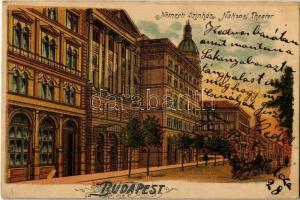 Budapest VIII. Kerepesi út (Rákóczi út), Nemzeti Színház. litho (EK)